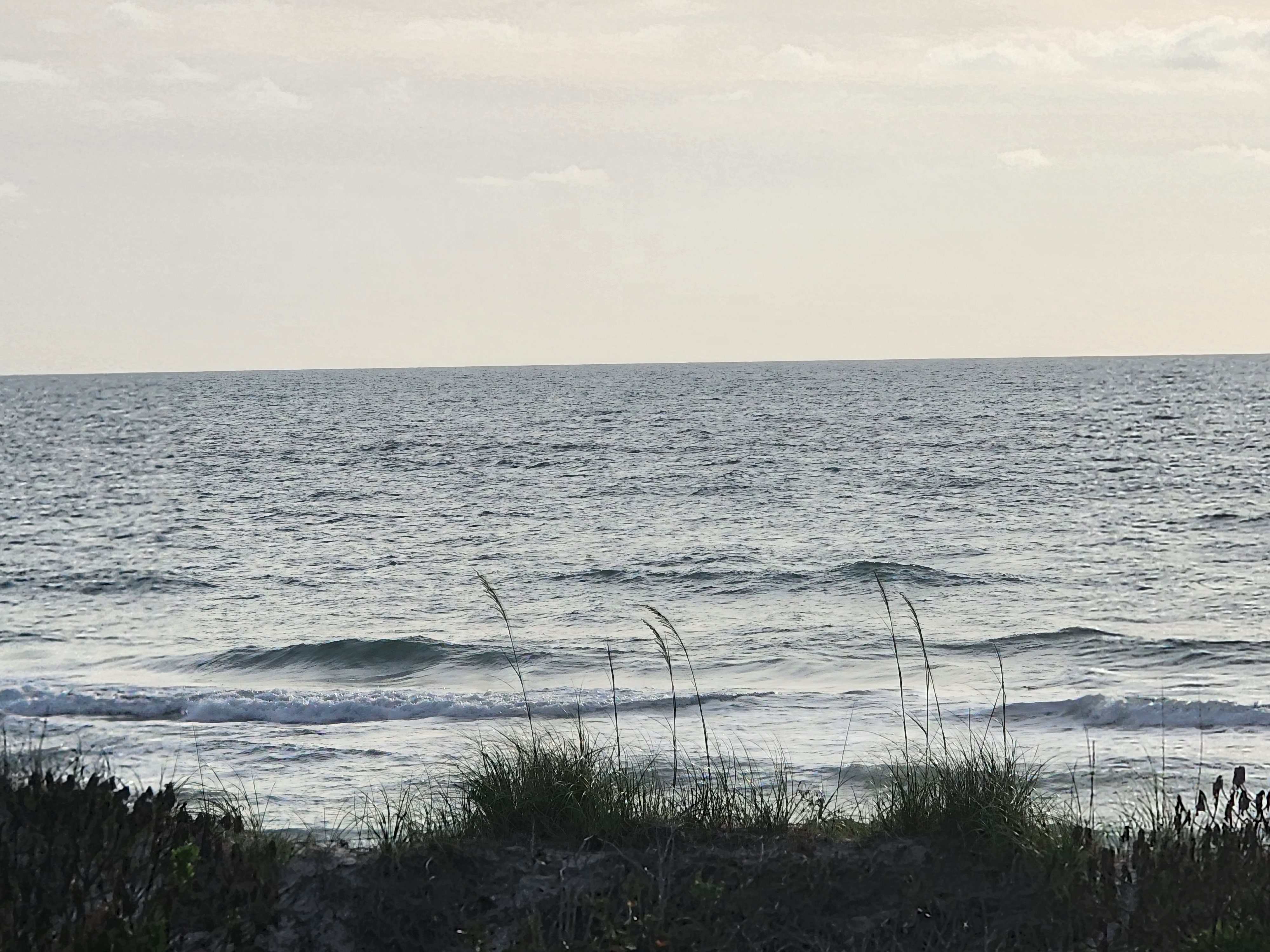 Small waves breaking at Picnic Tables viewed through sea oats South Cocoa Beach May 6 2026
